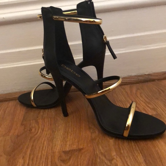 black and gold sandal heels